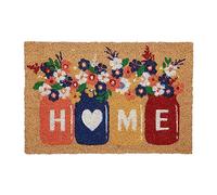 Relaxdays Felpudo Coco, Antideslizante, Impermeable, 2 x 60 x 40 cm, Estampado Flores, Tapete Puerta, Multicolor