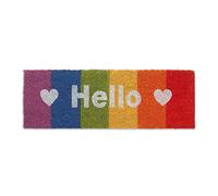 Relaxdays Felpudo Coco, Arcoíris, Palabra Hello y Corazón, 75x25, Alfombrilla Entrada, Resistente, Exterior, Multicolor