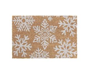 Relaxdays Felpudo Coco Diseño Copitos Nieve, 60x40 cm, Tapete Interior y Exterior, Antideslizante, Natural y Blanco