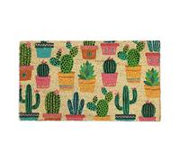 Relaxdays Felpudo Coco, Estampado de Cactus, 75x42 cm, Limpiapiés para Interior y Exterior, Antideslizante, Colorido, Cloruro de polivinilo