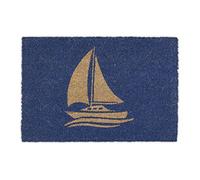 Relaxdays Felpudo Coco, Estampado Velero, Alfombrilla Puerta Interior y Exterior, Marítima, 60 x 40 cm, Azul/Natural