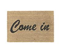 Relaxdays Felpudo Coco, Frase Come in, 60x40cm, Tapete Resistente a la Intemperie, Interior y Exterior, Natural, Negro