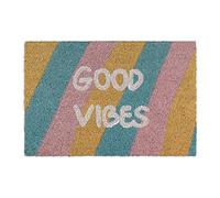 Relaxdays Felpudo Coco, Frase Good Vibes, Franjas Colores, Antideslizante, 40x60 cm, Alfombrilla Moderna, Multicolor