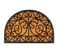 Relaxdays Felpudo Coco & Goma, semicircular, Barock A, 60x40, Interior & Exterior, Antideslizante, Natural/Negro