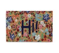 Relaxdays Felpudo Coco, Mensaje Hi y Flores, 40x60 cm, Alfombrilla Interior y Exterior, Antideslizante, Multicolor
