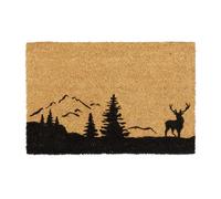 Relaxdays Felpudo coco paisaje ciervo y bosque marrón claro,negro