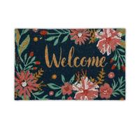 Relaxdays Felpudo de Coco, Estampados Flores, Palabra Welcome, 60 x 40 cm, Alfombrilla Interior y Exterior, Multicolor