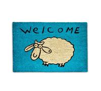 Relaxdays Felpudo coco WELCOME oveja 40 x 60 cm blanco,azul
