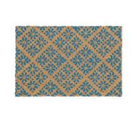 Relaxdays Felpudo Entrada, Fibras de Coco Diseño Floral, Interior y Exterior, Alfombrilla Puerta, 60x40, Azul y Natural