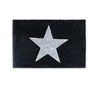 Relaxdays Felpudo con Estrella, Alfombrilla Coco y PVC, 40 x 60 cm, Alfombra Bienvenida Antideslizante, Color Negro