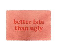 Relaxdays Felpudo de Coco 60 x 40 cm, Felpudo para Puerta «Better Late», Antideslizante, Resistente al Clima, Rosa