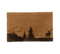 Relaxdays Felpudo de Coco 80 x 50 cm, diseño Ciervo, Antideslizante, Resistente a la Intemperie, Natural/Negro