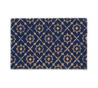Relaxdays Felpudo de Coco, Diseño Floral, Resistente Intemperie, 60x40 cm, Felpilla de Interior y Exterior, Azul/Natural