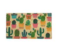Relaxdays Felpudo Coco, Estampado de Cactus, 75x42 cm, Limpiapiés para Interior y Exterior, Antideslizante, Colorido, Cloruro de polivinilo