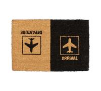 Relaxdays Felpudo Coco, Arrival Departure, Alfombrilla Puerta Entrada, Diseño Aeropuerto, 40 x 60 cm, Negro y Marrón
