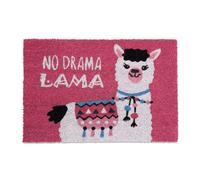 Relaxdays Felpudo Llama, Coco, Tapete con Mensaje, 60 x 40 cm, Antideslizante, Alfombra Interior/Exterior, Rosa/Blanco