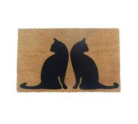 Relaxdays Felpudo de Coco para Puerta con Diseño de Gatos, Antideslizante y Resistente, 80 x 50 cm, Natural/Negro