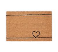 Relaxdays Felpudo de Entrada, Coco, Alfombrilla para Puerta, Corazón, 40x60 cm, Interior y Exterior, Natural y Negro