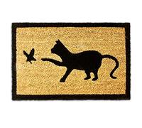 Relaxdays Felpudo Diseño Gato, Alfombrilla Entrada de Coco y PVC, Alfombra 40x60 cm Antideslizante, Color Natural/Negro