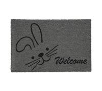 Relaxdays Felpudo Entrada Casa, Coco, Welcome, Motivo de Conejo, Alfombrilla Interior y Exterior, 40x60 cm, Gris y Negro, 1 Unidad