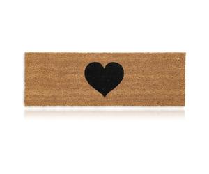 Relaxdays Felpudo Entrada Casa, de Coco, Alfombrilla con Corazón, 75x25 cm, Antideslizante, Estrecho, Natural/Negro