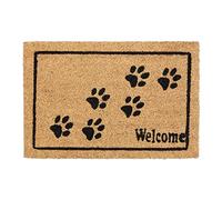 Relaxdays Felpudo Entrada Casa Huellita Mascota, Alfombrilla, Coco, 60x40 cm, Tapete Welcome, Marrón Natural y Negro