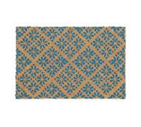 Relaxdays Felpudo Entrada, Fibras de Coco Diseño Floral, Interior y Exterior, Alfombrilla Puerta, 60x40, Azul y Natural