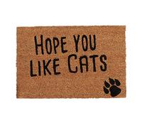 Relaxdays Felpudo Exterior Antideslizante Hope You Like Cats, Fibra de Coco-PVC, Natural-Negro, 40 x 60 cm