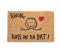 Relaxdays Felpudo Exterior Antideslizante «Schön, DASS du da BIST», Fibra de Coco-PVC, Marrón-Negro, 60 x 40 cm