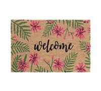 Relaxdays Felpudo Fibra de Coco, Estampados Flores, Palabra Welcome, 40 x 60 cm, Interiores y Exteriores, Multicolor