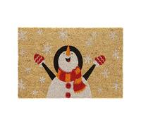 Relaxdays Felpudo Fibras de Coco, Muñeco de Nieve, 40 x 60 cm, Diseño Navideño, Alfombrilla Puerta Invierno, Multicolor