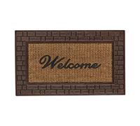 Relaxdays Felpudo Goma y Coco Welcome Ladrillos, 45 x 75 cm, Antideslizante, para Interior y Exterior, Marrón y Natural, Caucho