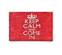 Relaxdays Felpudo “Keep Calm and Come IN”, Alfombrilla Entrada de Coco y PVC, Alfombra 40 x 60 cm Antideslizante, Rojo
