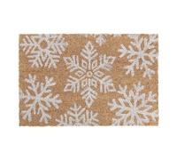 Relaxdays Felpudo Coco Diseño Copitos Nieve, 60x40 cm, Tapete Interior y Exterior, Antideslizante, Natural y Blanco