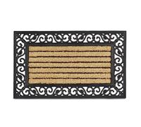 Relaxdays Kokosmatte 75x45 rechteckig Gestreift Felpudo Rectangular con Rayas para la Entrada, 2x75x45cm, Fibra de Coco y PVC, Antideslizante, Natural y Negro