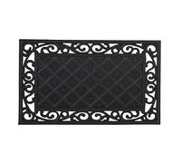 Relaxdays Felpudo Rectangular para la Entrada, Patrones Florales, 0.5 x 75 x 45 cm, Caucho/Goma, Antideslizante, Negro