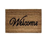 Relaxdays Felpudo “Welcome”, Alfombrilla Entrada de Coco y PVC, Alfombra 40 x 60 cm Antideslizante, Color Natural