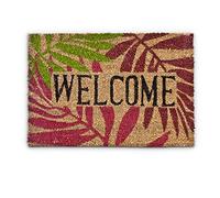 Relaxdays Felpudo “Welcome”, Alfombrilla Entrada de Coco y PVC, Alfombra 40 x 60 cm Antideslizante, Multicolor