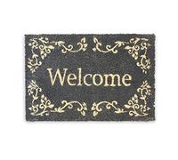 Relaxdays Felpudo “Welcome”, Alfombrilla Entrada de Coco y PVC, Alfombra 40 x 60 cm Antideslizante, Negro