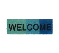 Relaxdays Felpudo Welcome para la Entrada, 1.5 x 75 x 25 cm, Fibra de Coco y PVC, Antideslizante, Color Azul