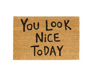 Relaxdays Felpudo You Look Nice Today para la Entrada, 40 x 60 cm, Fibra de Coco y PVC, Antideslizante, Color Natural