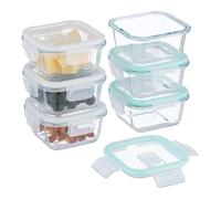 Relaxdays Fiambreras de Cristal con Tapa, Set de 6, 320 ml, Recipientes Herméticos, Cierre de Plástico, Transparente