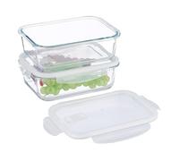 Relaxdays Fiambreras de Cristal con Tapa, Set de 2, 1520 ml, Recipientes Herméticos, Cierre de Plástico, Transparente, Vidrio, Silicona