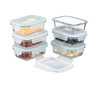 Relaxdays Fiambreras de Cristal con Tapa, Set de 6, 370 ml, Recipientes Herméticos, Cierre de Plástico, Transparente, Silicona