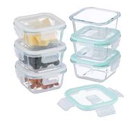 Relaxdays Fiambreras de Cristal con Tapa, Set de 6, 520 ml, Transparente | Recipientes Herméticos, Cierre de Plástico