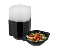 Relaxdays Fiambreras Plástico, Set de 24, 1 Compartimento, Aptas Microondas, Reutilizables, Cajas para Meal Prep, Negro