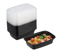 Relaxdays Fiambreras Plástico, Set de 24, 1 Compartimento, Aptas Microondas, Reutilizables, Cajas para Meal Prep, Negro