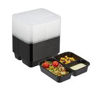 Relaxdays Fiambreras Plástico, Set de 24, 3 Compartimentos, Aptas Microondas, Reutilizables, Cajas para Meal Prep, Negro