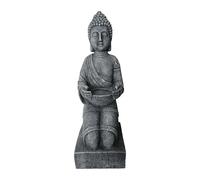 Relaxdays Figura Buda arrodillado, 43 cm, Figura de jardín, decoración Vintage salón, Resistente a heladas, Antracita