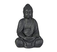 Relaxdays Figura Buda Sentado, XL 70 cm, Estatua Budista Vintage Decorativa, Resistente Intemperie y Heladas, Antracita, Polirresina